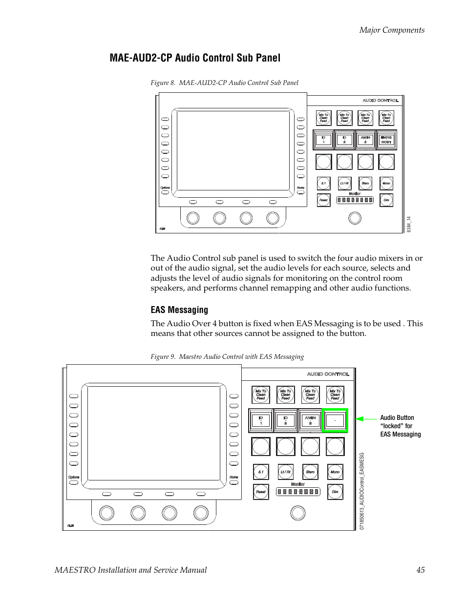 Mae-aud2-cp audio control sub panel | Grass Valley Maestro Master Control Installation v.2.4.0 User Manual | Page 45 / 428