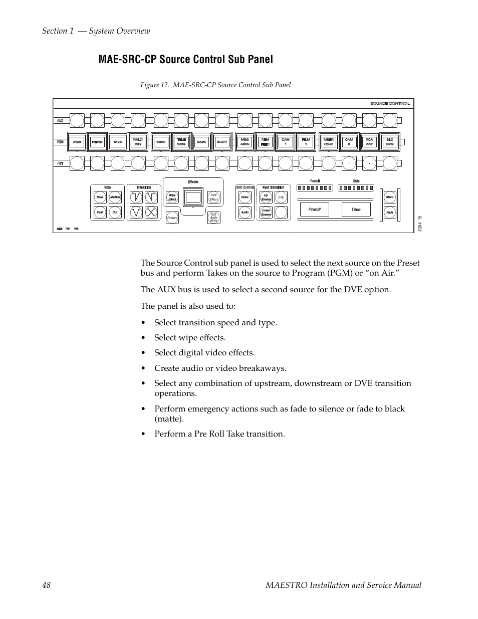 Mae-src-cp source control sub panel | Grass Valley Maestro Master Control Installation v.2.4.0 User Manual | Page 48 / 428