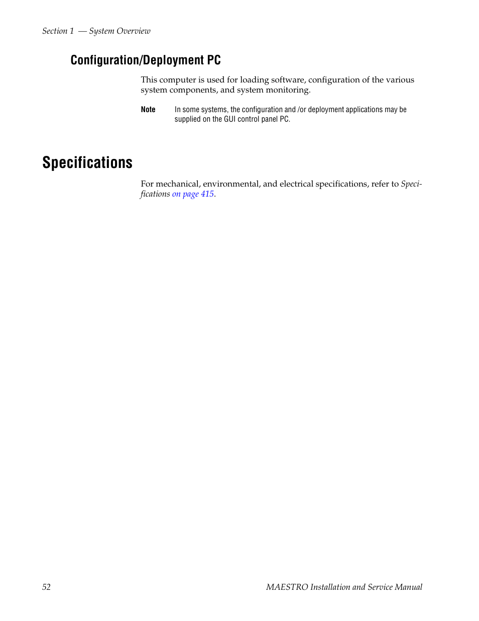 Configuration/deployment pc, Specifications | Grass Valley Maestro Master Control Installation v.2.4.0 User Manual | Page 52 / 428