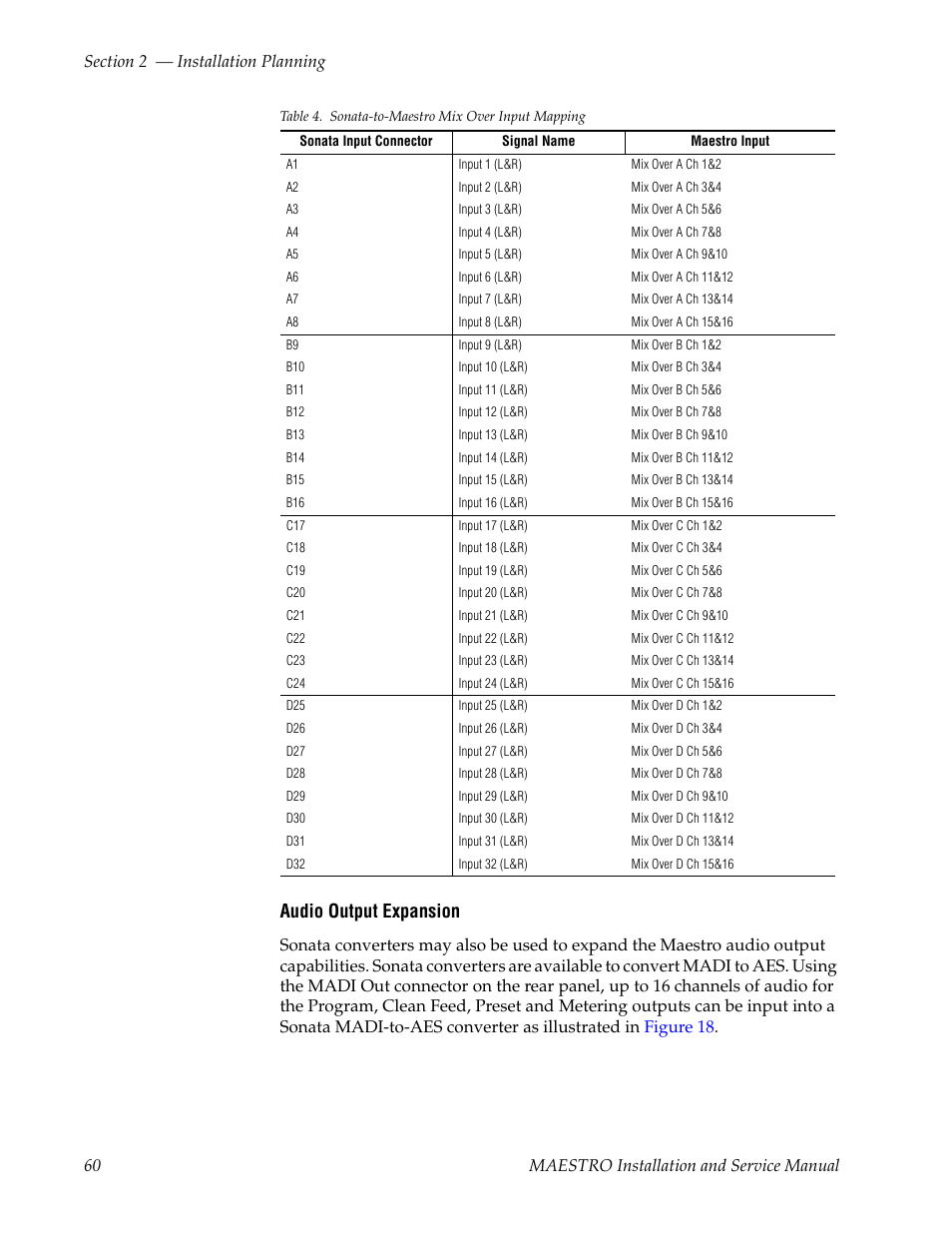Table 4 on, Audio output expansion | Grass Valley Maestro Master Control Installation v.2.4.0 User Manual | Page 60 / 428