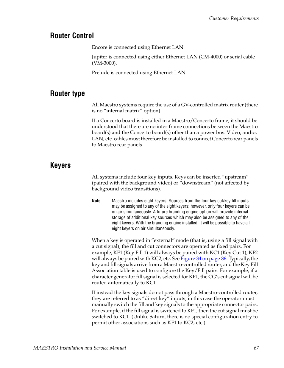 Router control, Router type, Keyers | Grass Valley Maestro Master Control Installation v.2.4.0 User Manual | Page 67 / 428