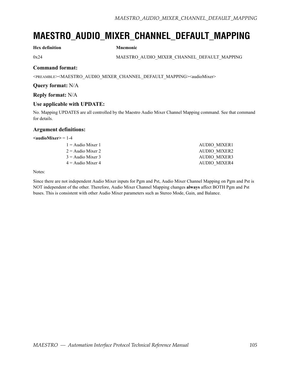 Maestro_audio_mixer_channel_default_mapping | Grass Valley Maestro Master Control Reference Manual v.2.4.0 User Manual | Page 105 / 178