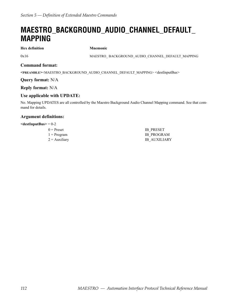 Maestro_background_audio_channel_default_ mapping, Maestro_background_audio_channel_default, Mapping | Grass Valley Maestro Master Control Reference Manual v.2.4.0 User Manual | Page 112 / 178