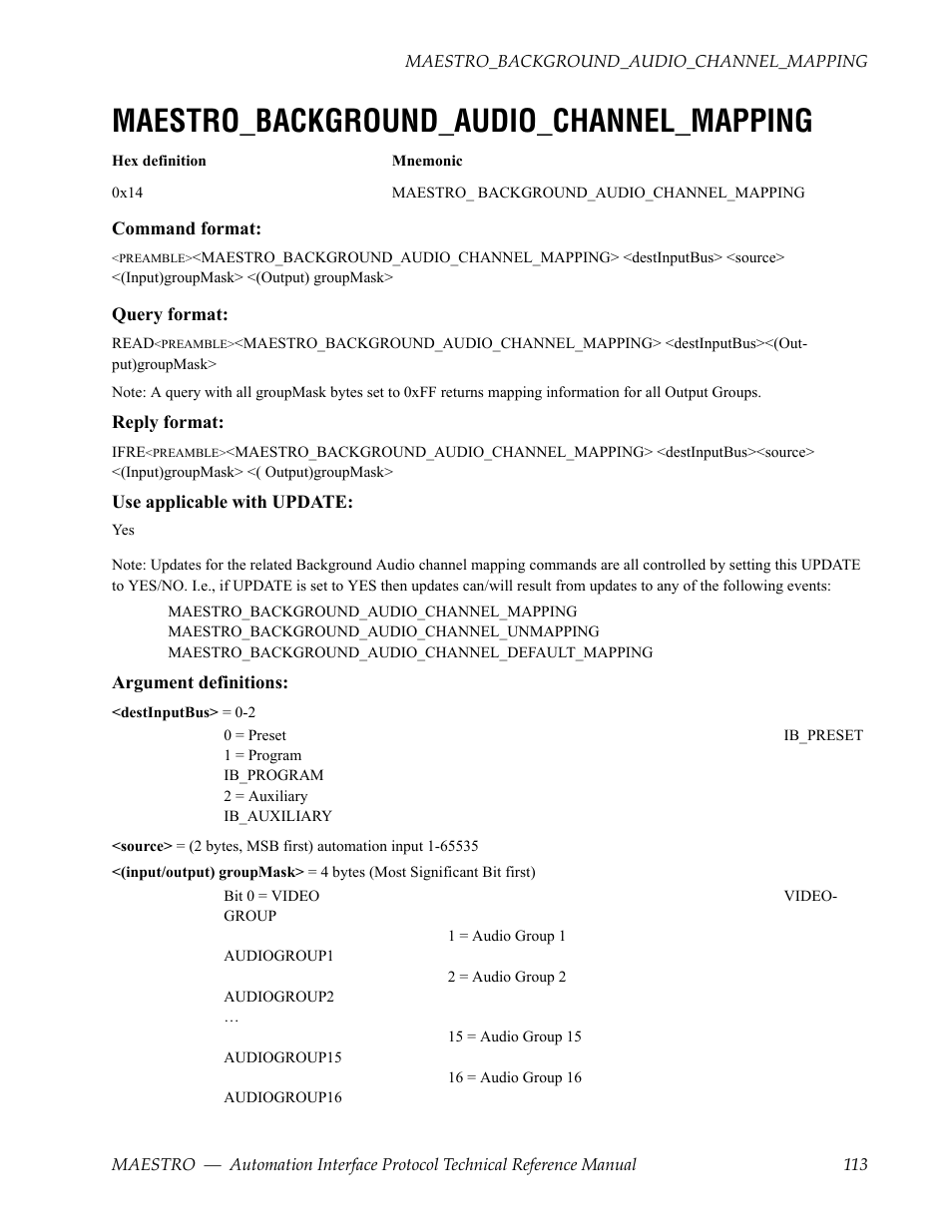 Maestro_background_audio_channel_mapping | Grass Valley Maestro Master Control Reference Manual v.2.4.0 User Manual | Page 113 / 178