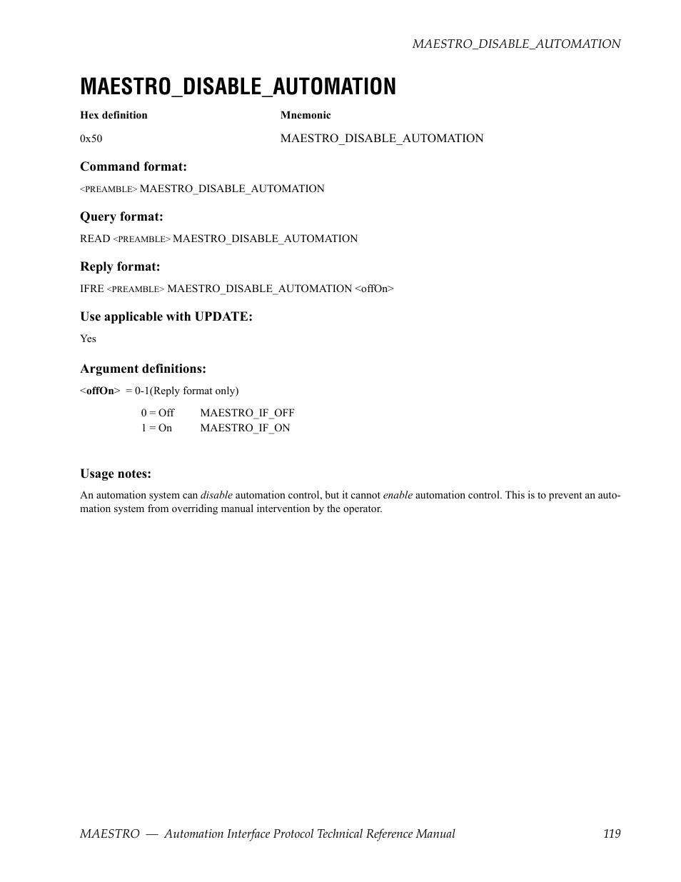 Maestro_disable_automation | Grass Valley Maestro Master Control Reference Manual v.2.4.0 User Manual | Page 119 / 178