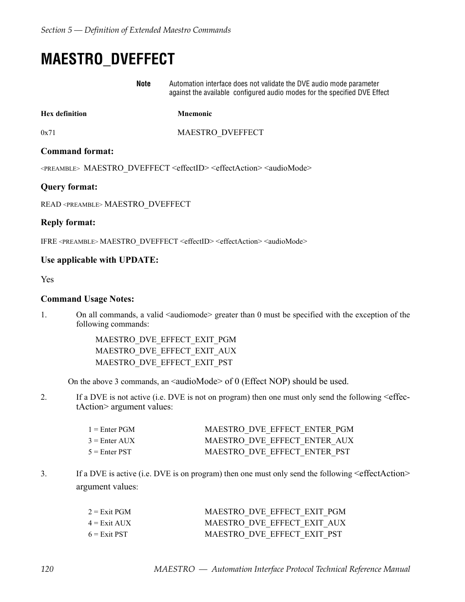 Maestro_dveffect | Grass Valley Maestro Master Control Reference Manual v.2.4.0 User Manual | Page 120 / 178
