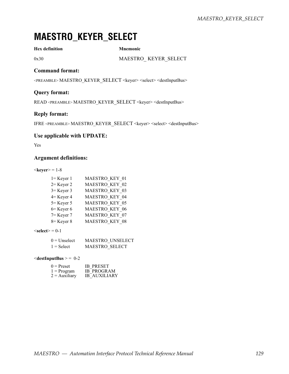 Maestro_keyer_select | Grass Valley Maestro Master Control Reference Manual v.2.4.0 User Manual | Page 129 / 178