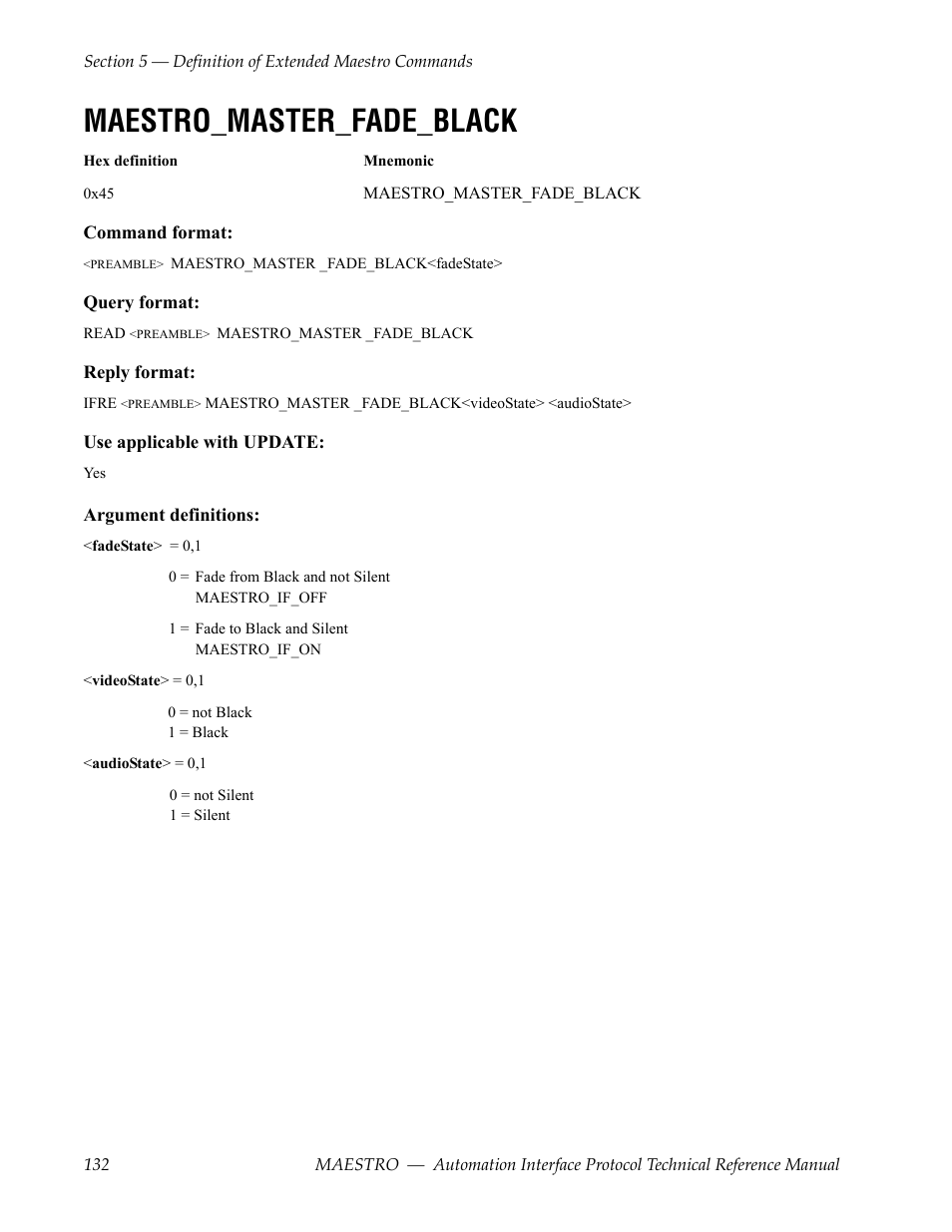 Maestro_master_fade_black | Grass Valley Maestro Master Control Reference Manual v.2.4.0 User Manual | Page 132 / 178