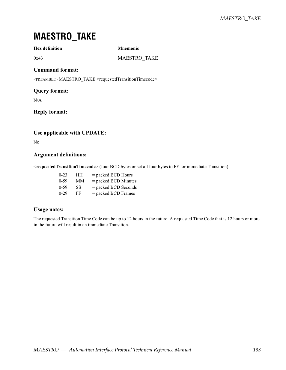 Maestro_take | Grass Valley Maestro Master Control Reference Manual v.2.4.0 User Manual | Page 133 / 178