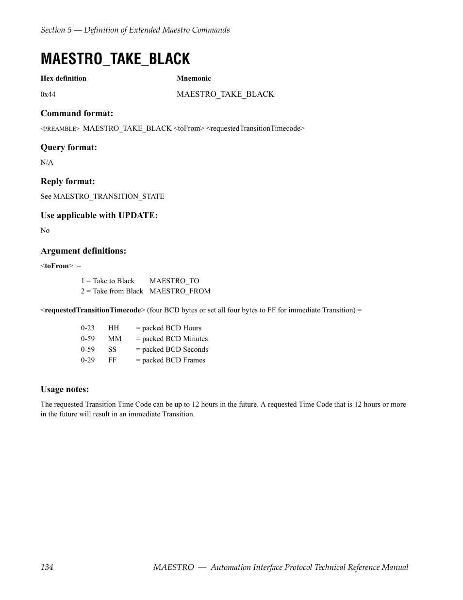 Maestro_take_black | Grass Valley Maestro Master Control Reference Manual v.2.4.0 User Manual | Page 134 / 178