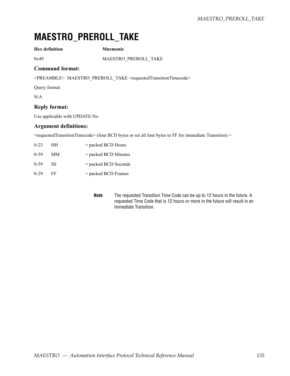 Maestro_preroll_take | Grass Valley Maestro Master Control Reference Manual v.2.4.0 User Manual | Page 135 / 178