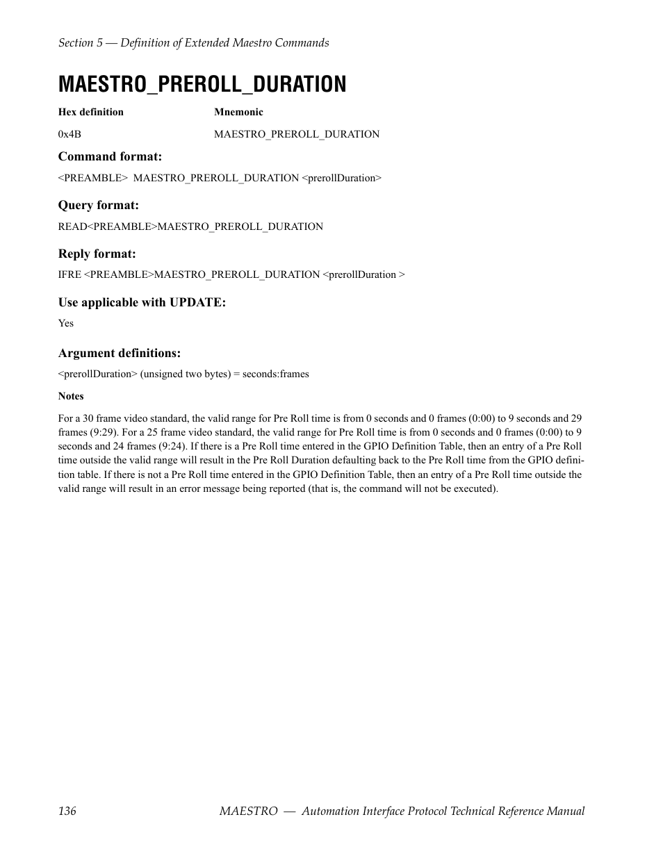 Maestro_preroll_duration | Grass Valley Maestro Master Control Reference Manual v.2.4.0 User Manual | Page 136 / 178