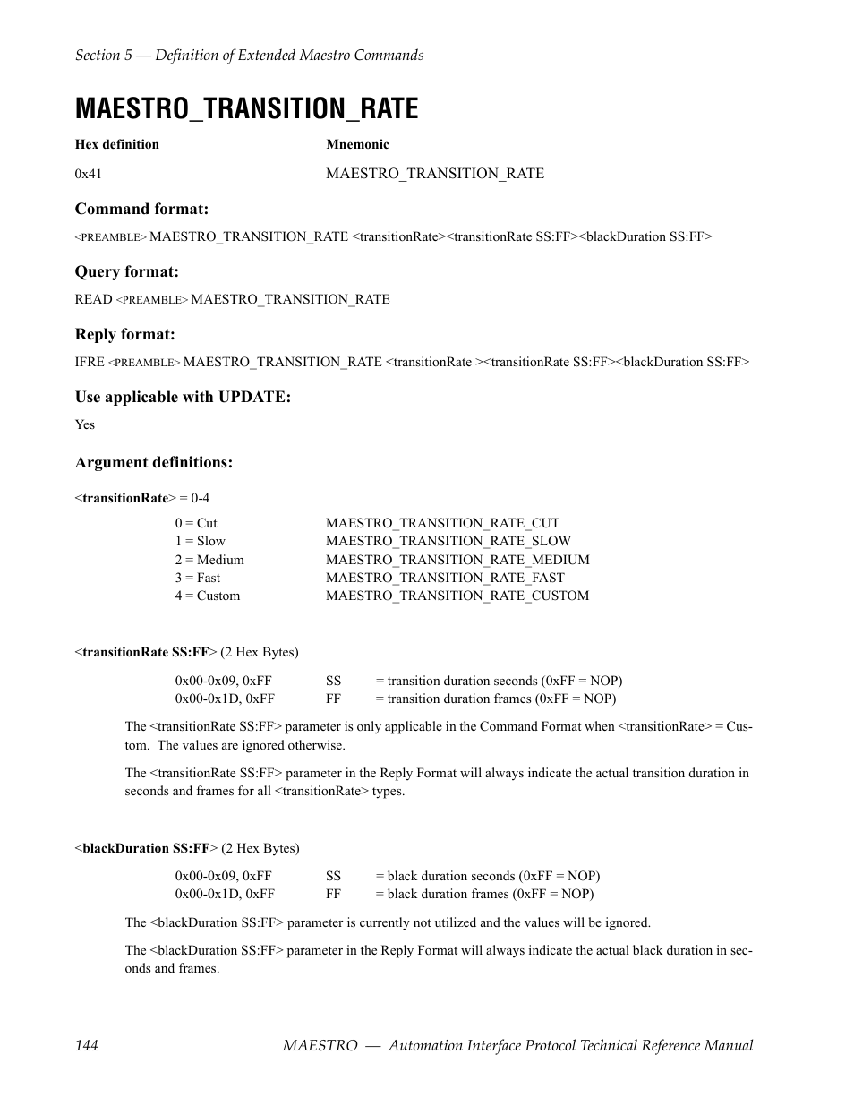 Maestro_transition_rate | Grass Valley Maestro Master Control Reference Manual v.2.4.0 User Manual | Page 144 / 178