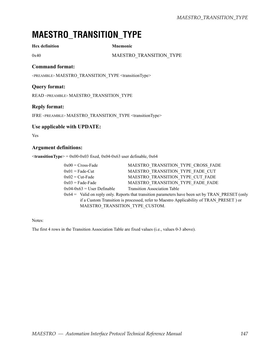 Maestro_transition_type | Grass Valley Maestro Master Control Reference Manual v.2.4.0 User Manual | Page 147 / 178
