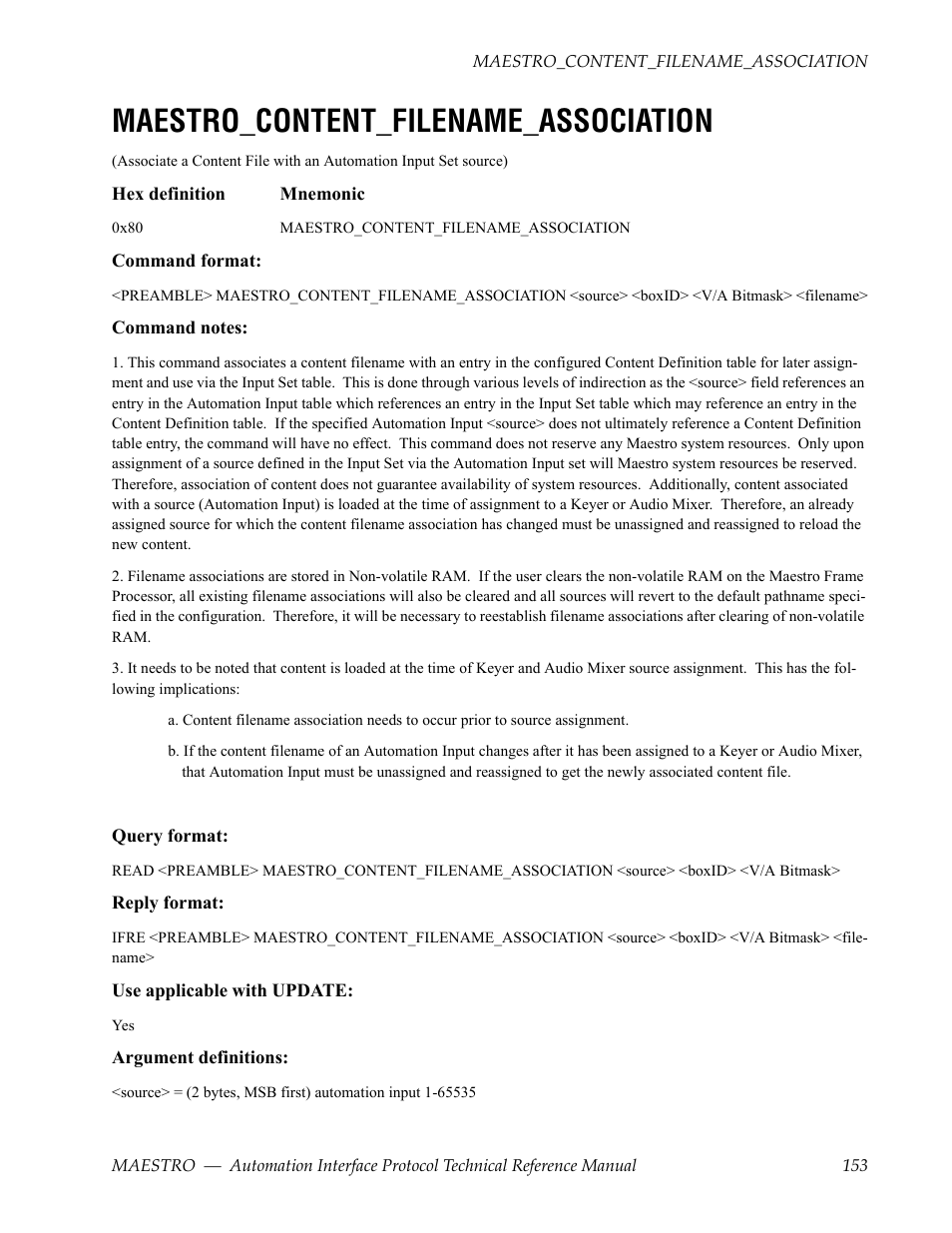 Maestro_content_filename_association | Grass Valley Maestro Master Control Reference Manual v.2.4.0 User Manual | Page 153 / 178