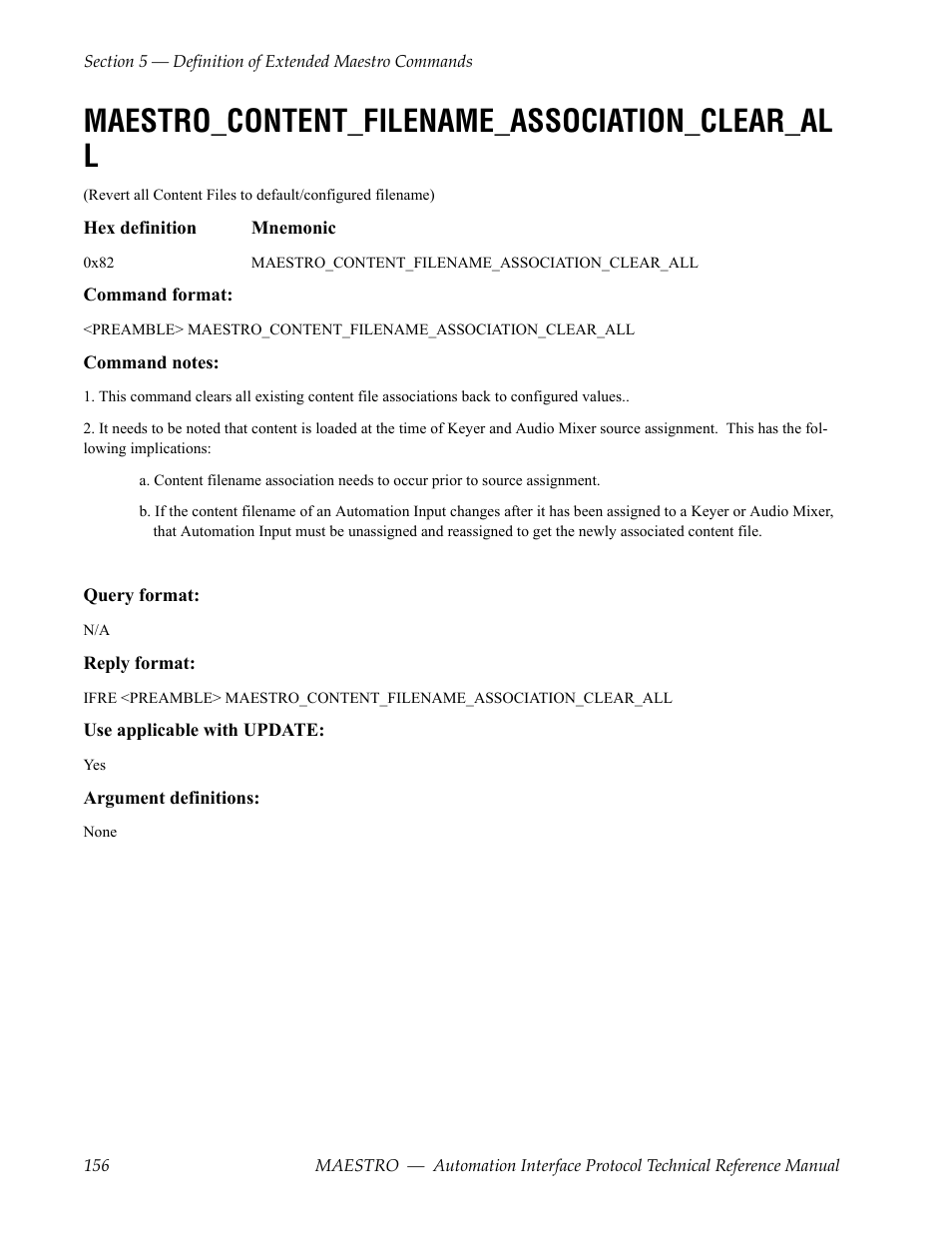 Maestro_content_filename_association_clear_al l, Maestro_content_filename_association_clear_all | Grass Valley Maestro Master Control Reference Manual v.2.4.0 User Manual | Page 156 / 178