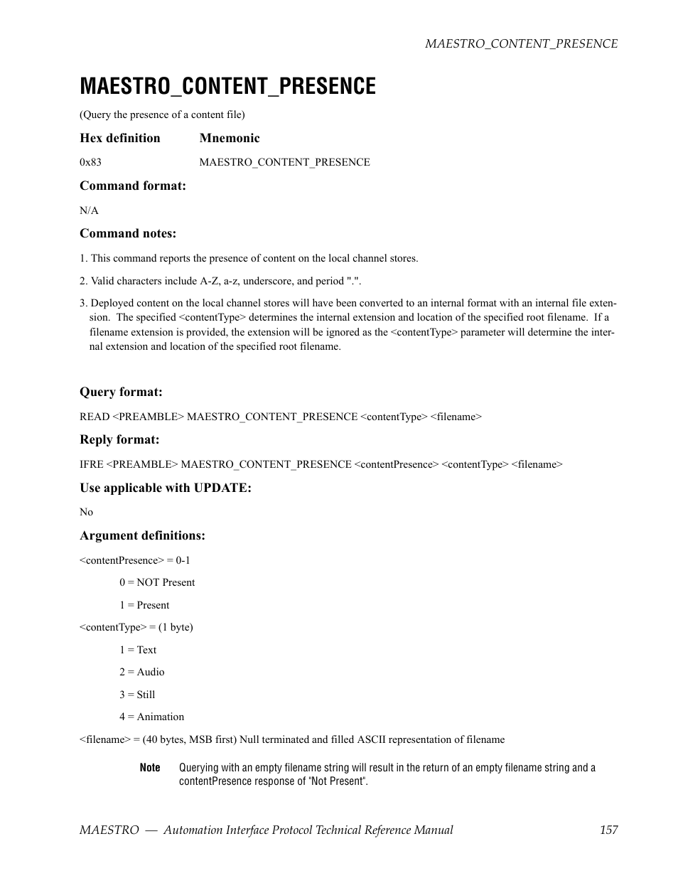Maestro_content_presence | Grass Valley Maestro Master Control Reference Manual v.2.4.0 User Manual | Page 157 / 178