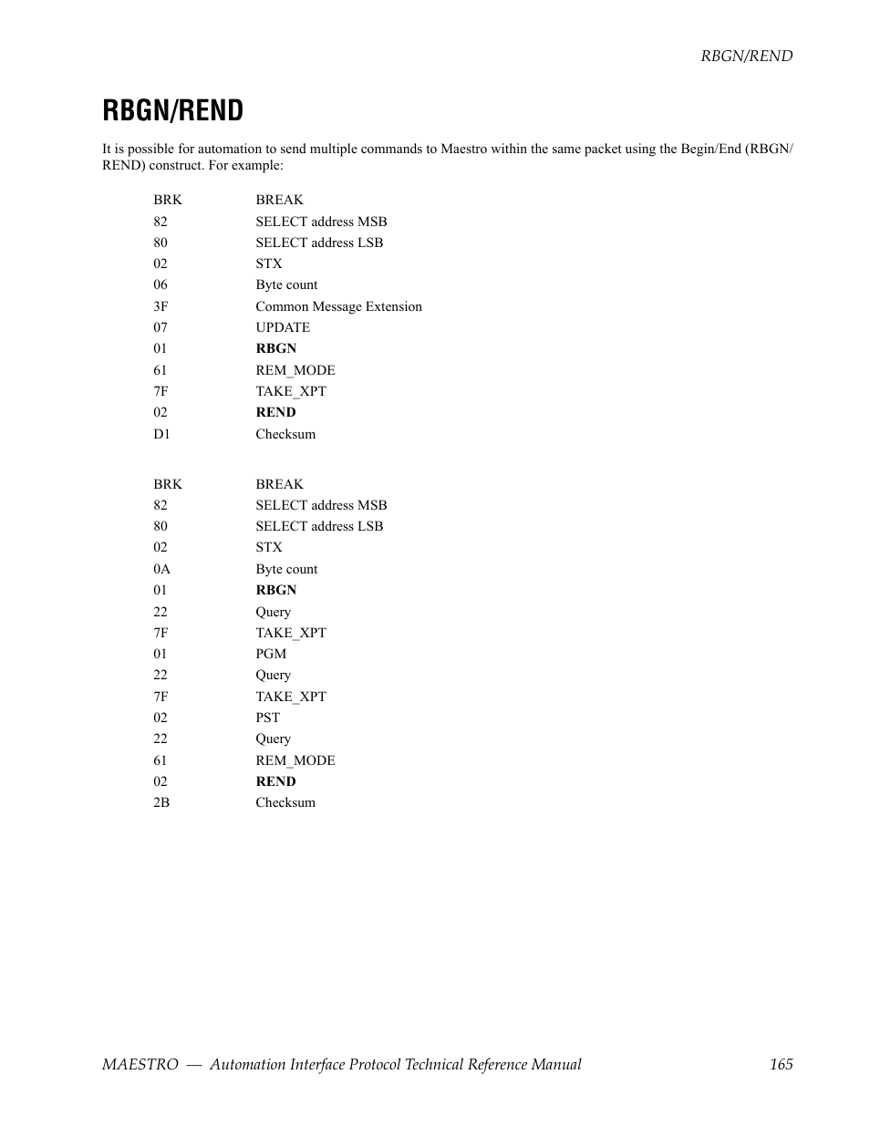 Rbgn/rend | Grass Valley Maestro Master Control Reference Manual v.2.4.0 User Manual | Page 165 / 178