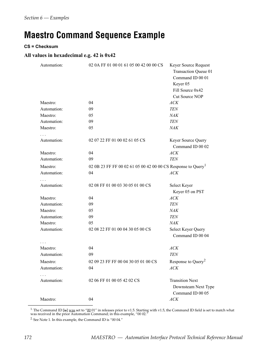 Maestro command sequence example | Grass Valley Maestro Master Control Reference Manual v.2.4.0 User Manual | Page 172 / 178