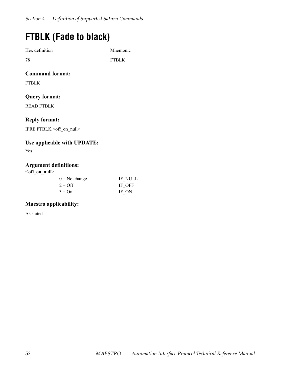 Ftblk (fade to black) | Grass Valley Maestro Master Control Reference Manual v.2.4.0 User Manual | Page 52 / 178