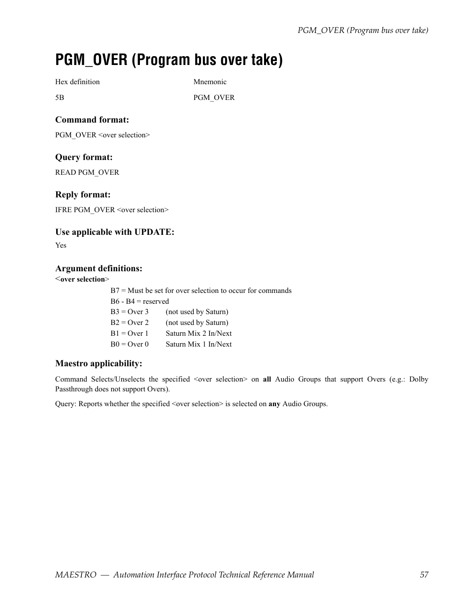 Pgm_over (program bus over take) | Grass Valley Maestro Master Control Reference Manual v.2.4.0 User Manual | Page 57 / 178
