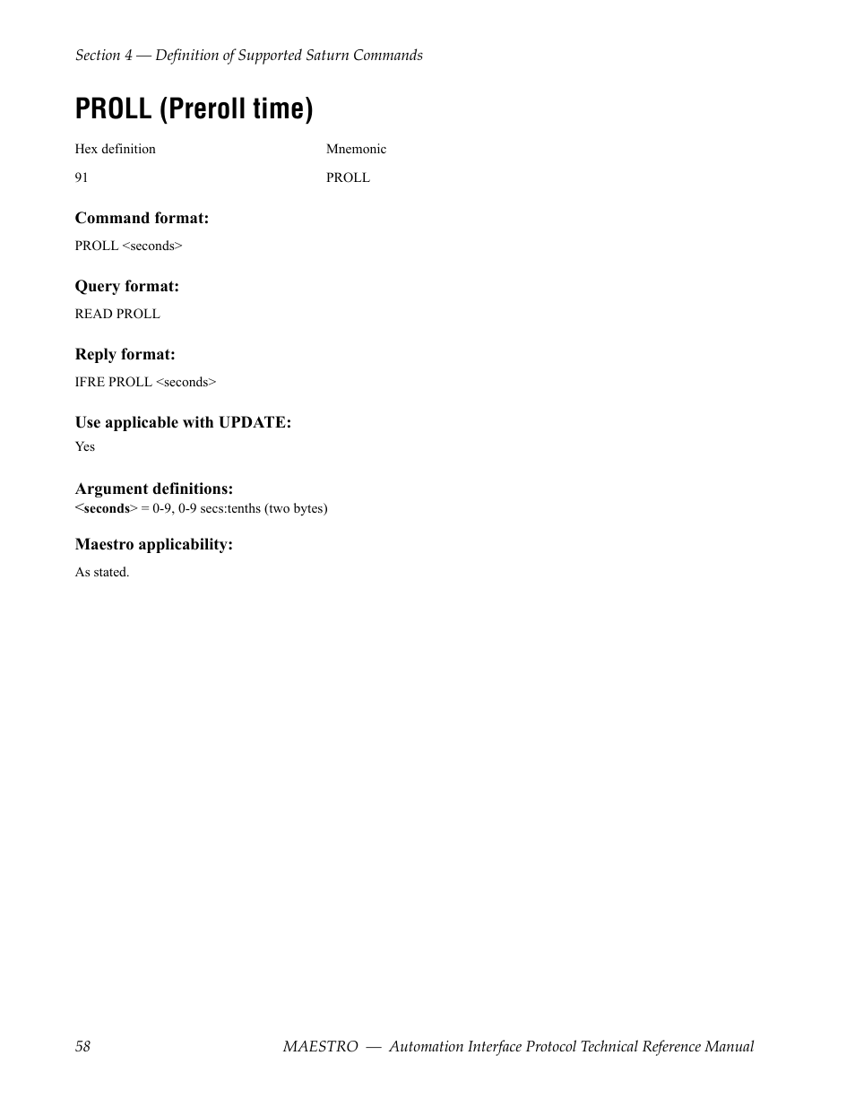 Proll (preroll time) | Grass Valley Maestro Master Control Reference Manual v.2.4.0 User Manual | Page 58 / 178