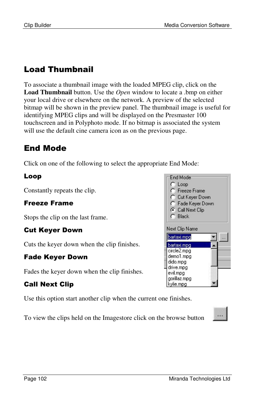 Load thumbnail, End mode | Grass Valley Media Conversion User Manual | Page 102 / 154
