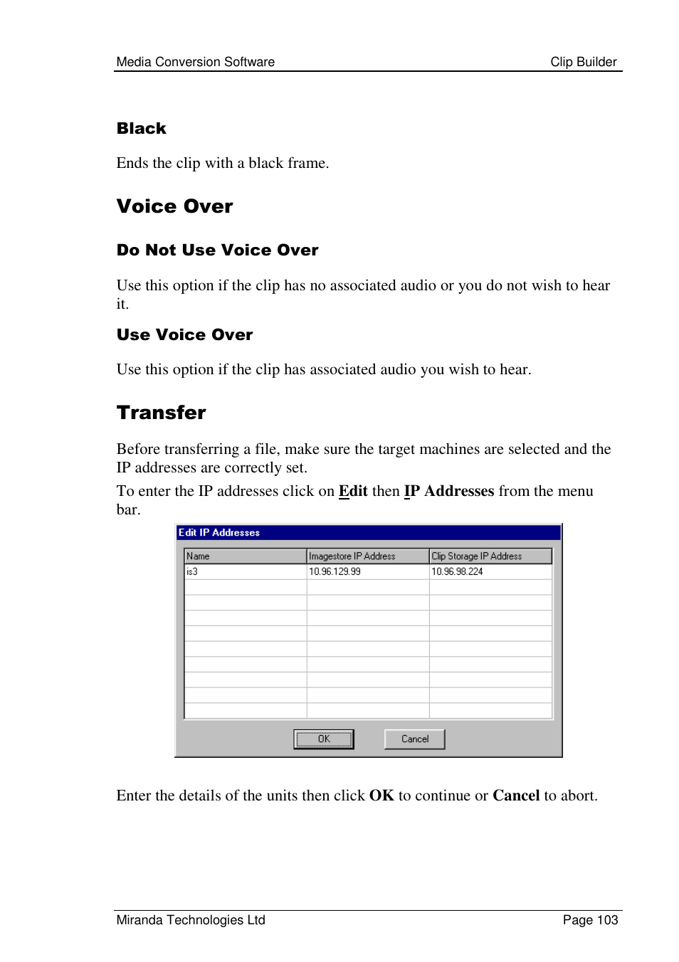 Voice over, Transfer | Grass Valley Media Conversion User Manual | Page 103 / 154