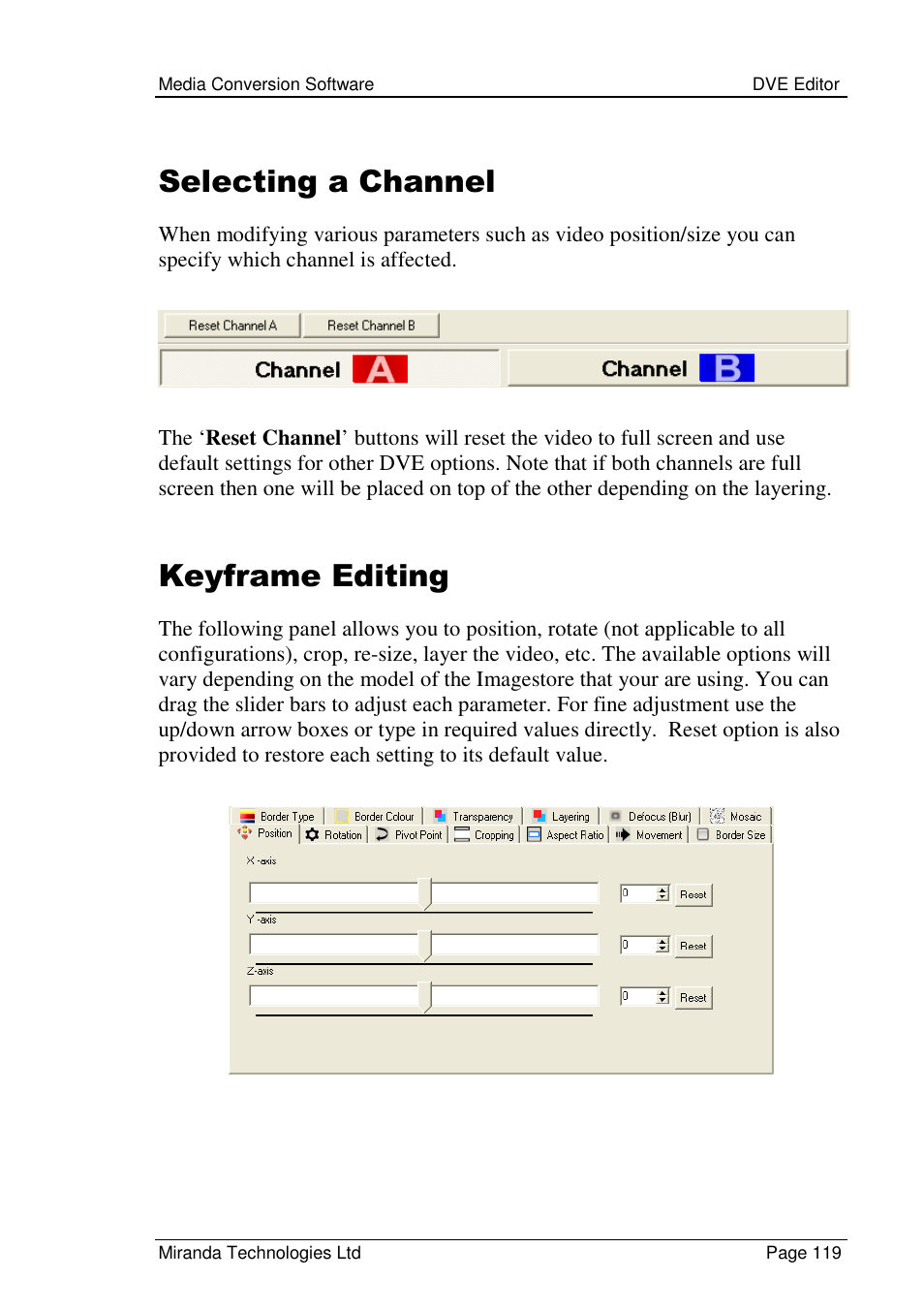 Selecting a channel, Keyframe editing | Grass Valley Media Conversion User Manual | Page 119 / 154