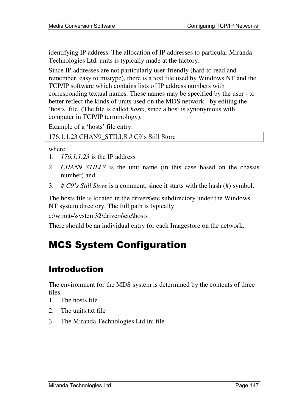 Mcs system configuration, Introduction | Grass Valley Media Conversion User Manual | Page 147 / 154