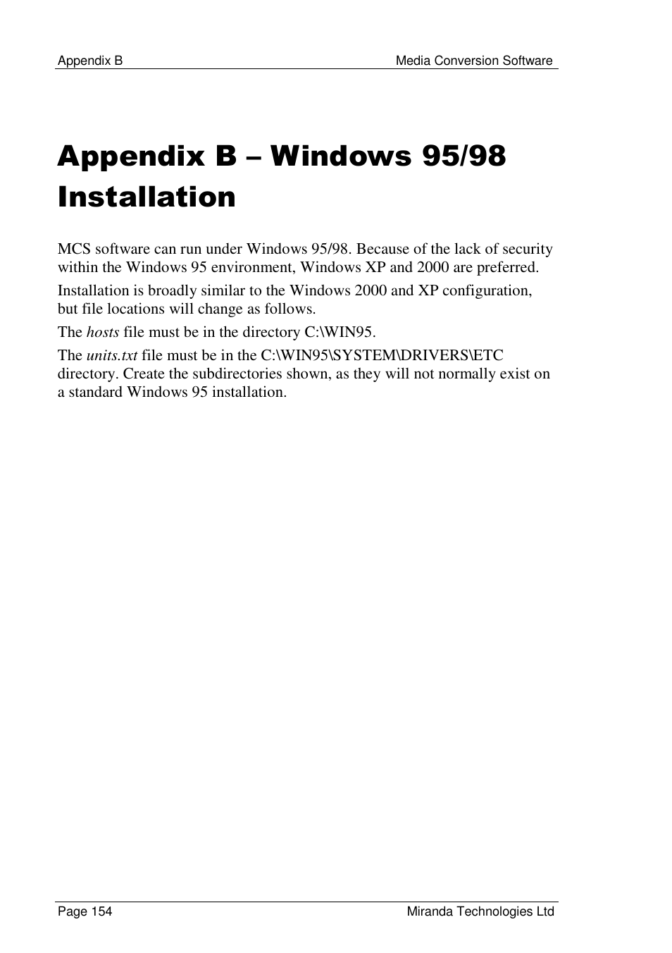Appendix b – windows 95/98 installation | Grass Valley Media Conversion User Manual | Page 154 / 154