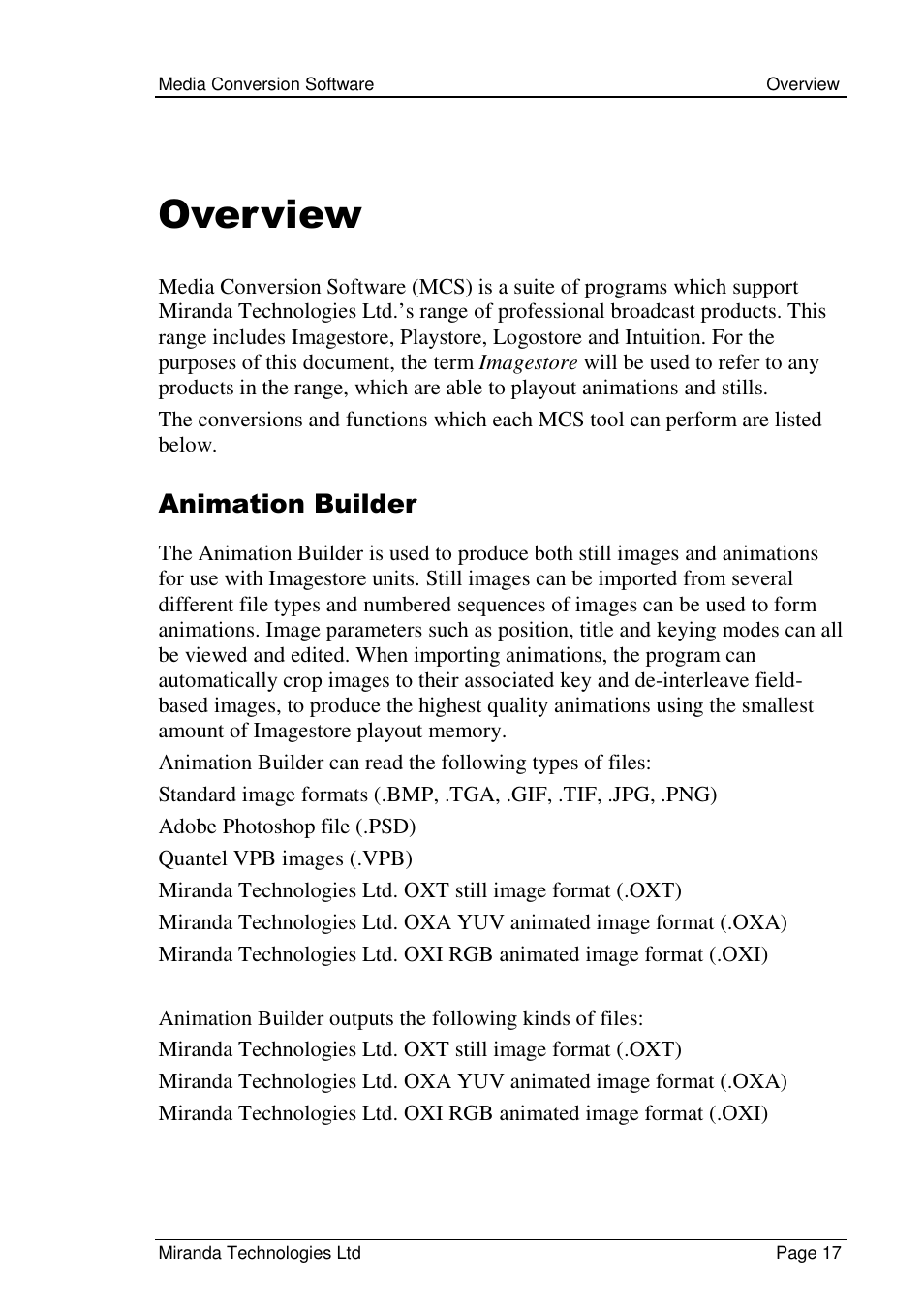 Overview, Animation builder | Grass Valley Media Conversion User Manual | Page 17 / 154