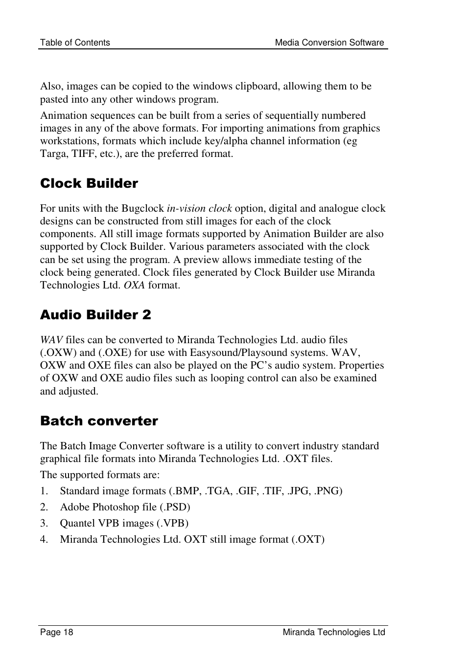 Clock builder, Audio builder 2, Batch converter | Grass Valley Media Conversion User Manual | Page 18 / 154