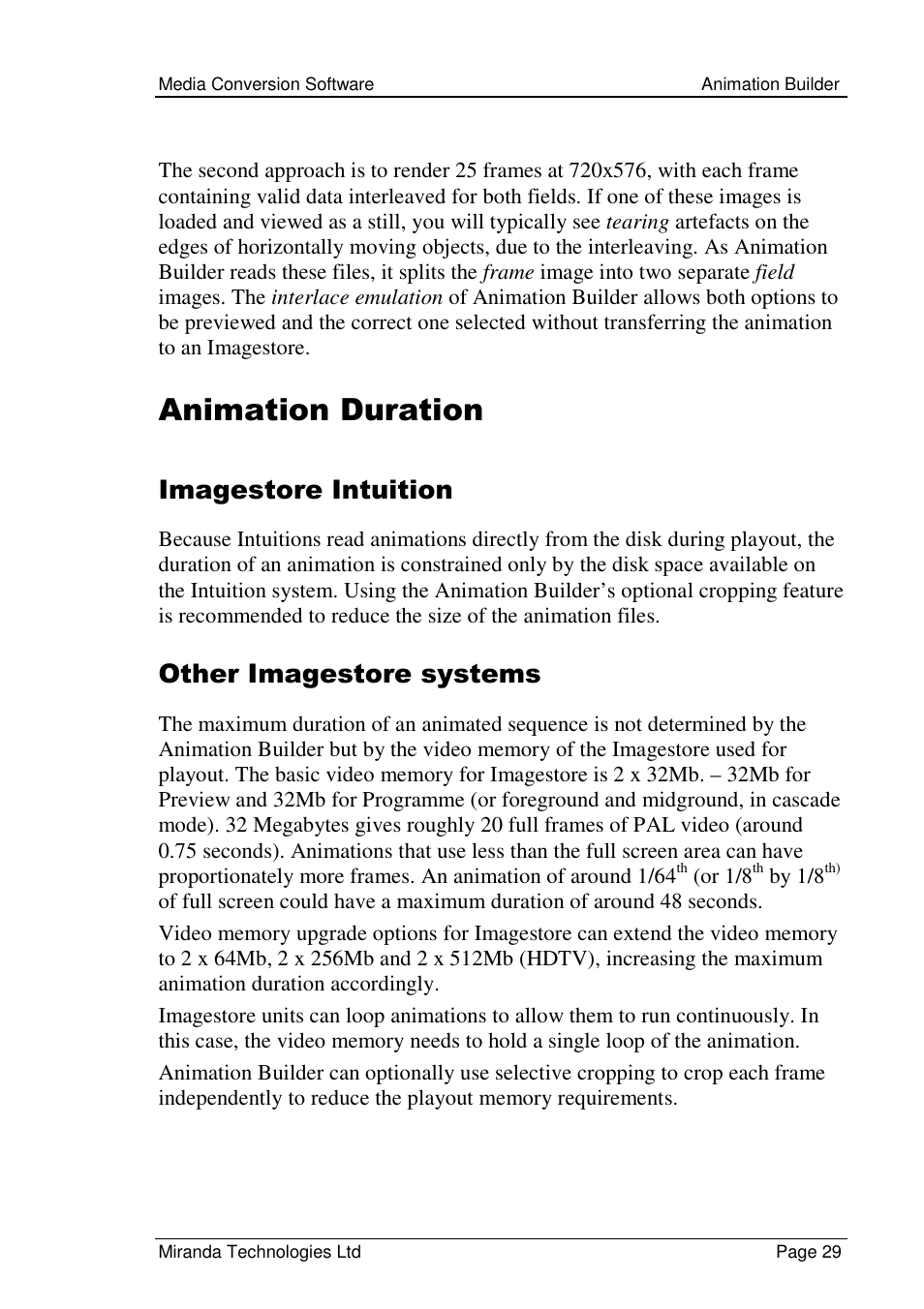 Animation duration, Imagestore intuition, Other imagestore systems | Grass Valley Media Conversion User Manual | Page 29 / 154