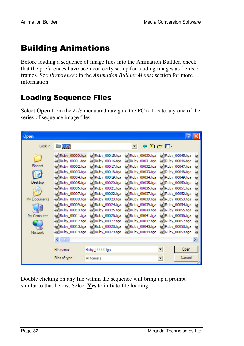 Building animations, Loading sequence files | Grass Valley Media Conversion User Manual | Page 32 / 154