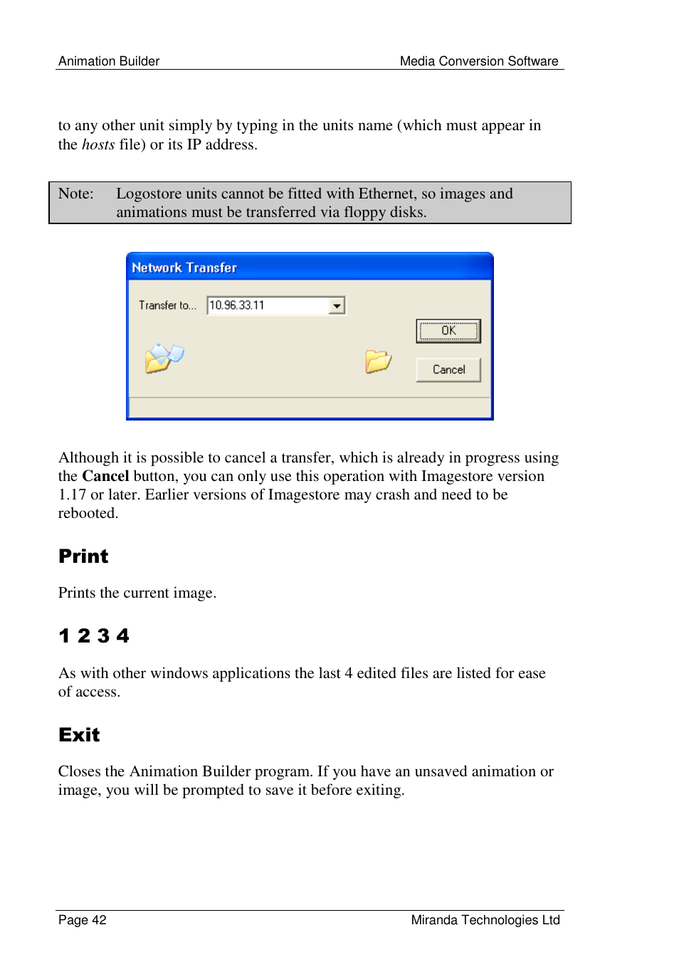 Print, Exit | Grass Valley Media Conversion User Manual | Page 42 / 154