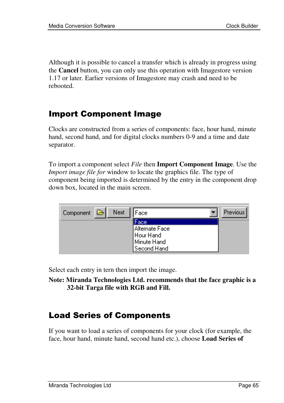 Import component image, Load series of components | Grass Valley Media Conversion User Manual | Page 65 / 154