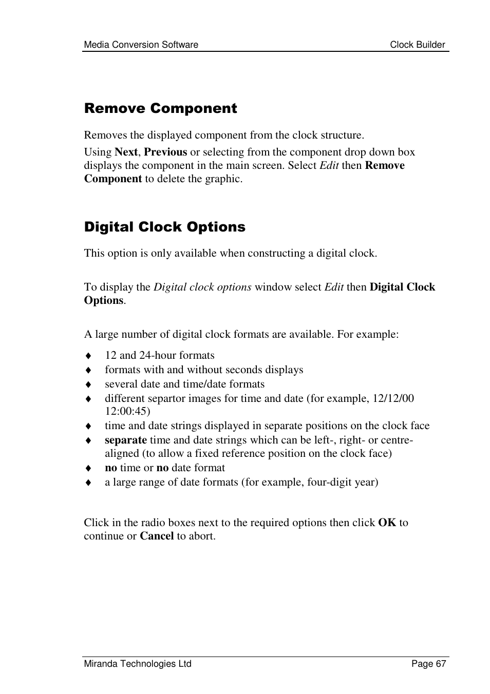 Remove component, Digital clock options | Grass Valley Media Conversion User Manual | Page 67 / 154