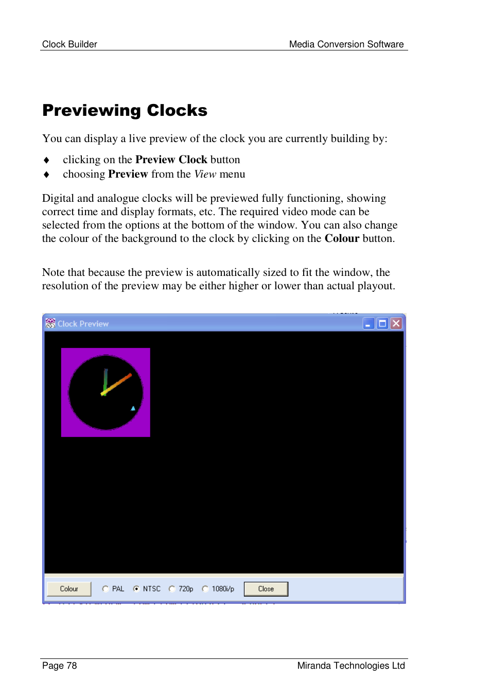 Previewing clocks | Grass Valley Media Conversion User Manual | Page 78 / 154