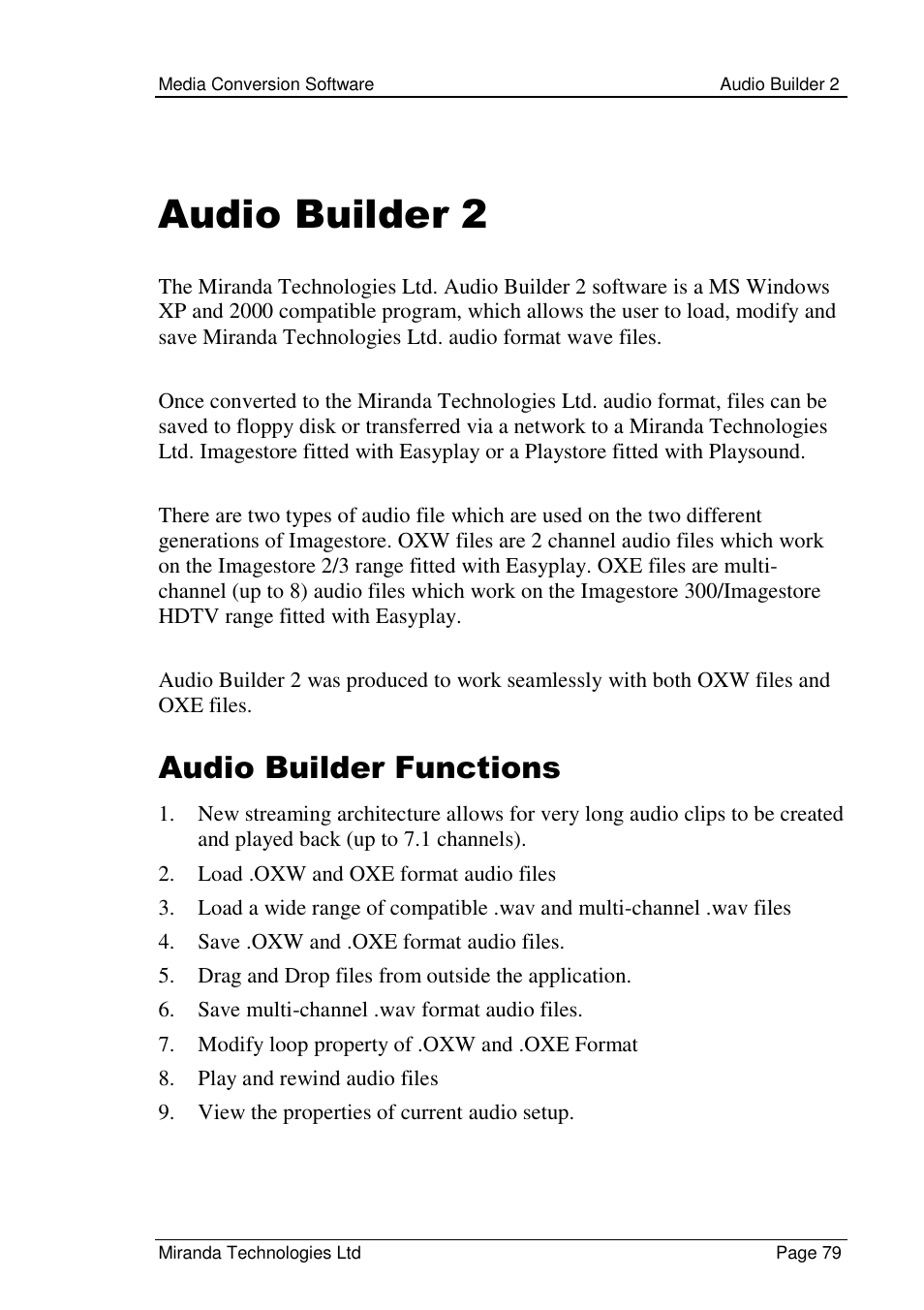 Audio builder 2, Audio builder functions | Grass Valley Media Conversion User Manual | Page 79 / 154