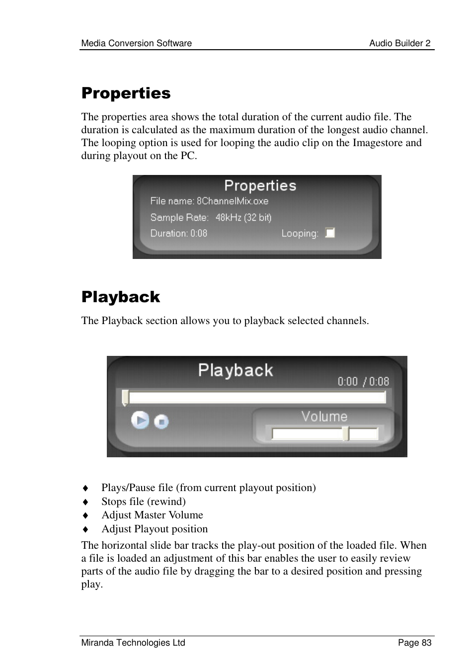 Properties, Playback | Grass Valley Media Conversion User Manual | Page 83 / 154