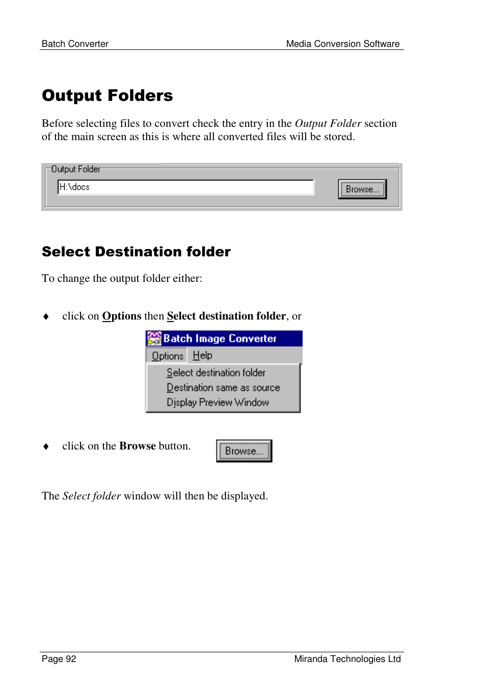 Output folders, Select destination folder | Grass Valley Media Conversion User Manual | Page 92 / 154