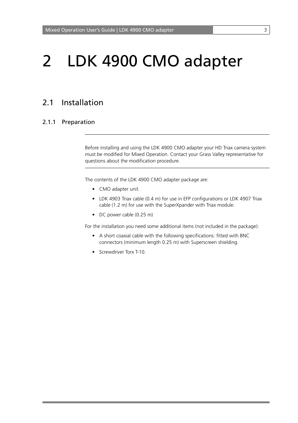 1 installation | Grass Valley MOBox Mixed-Operation Systems User Manual | Page 11 / 24