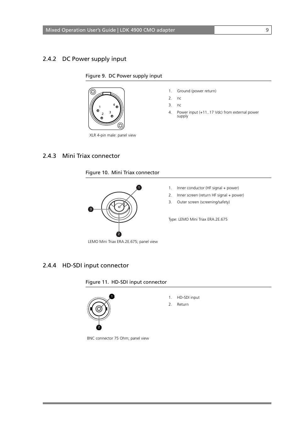 2 dc power supply input, 3 mini triax connector, 4 hd-sdi input connector | Grass Valley MOBox Mixed-Operation Systems User Manual | Page 17 / 24