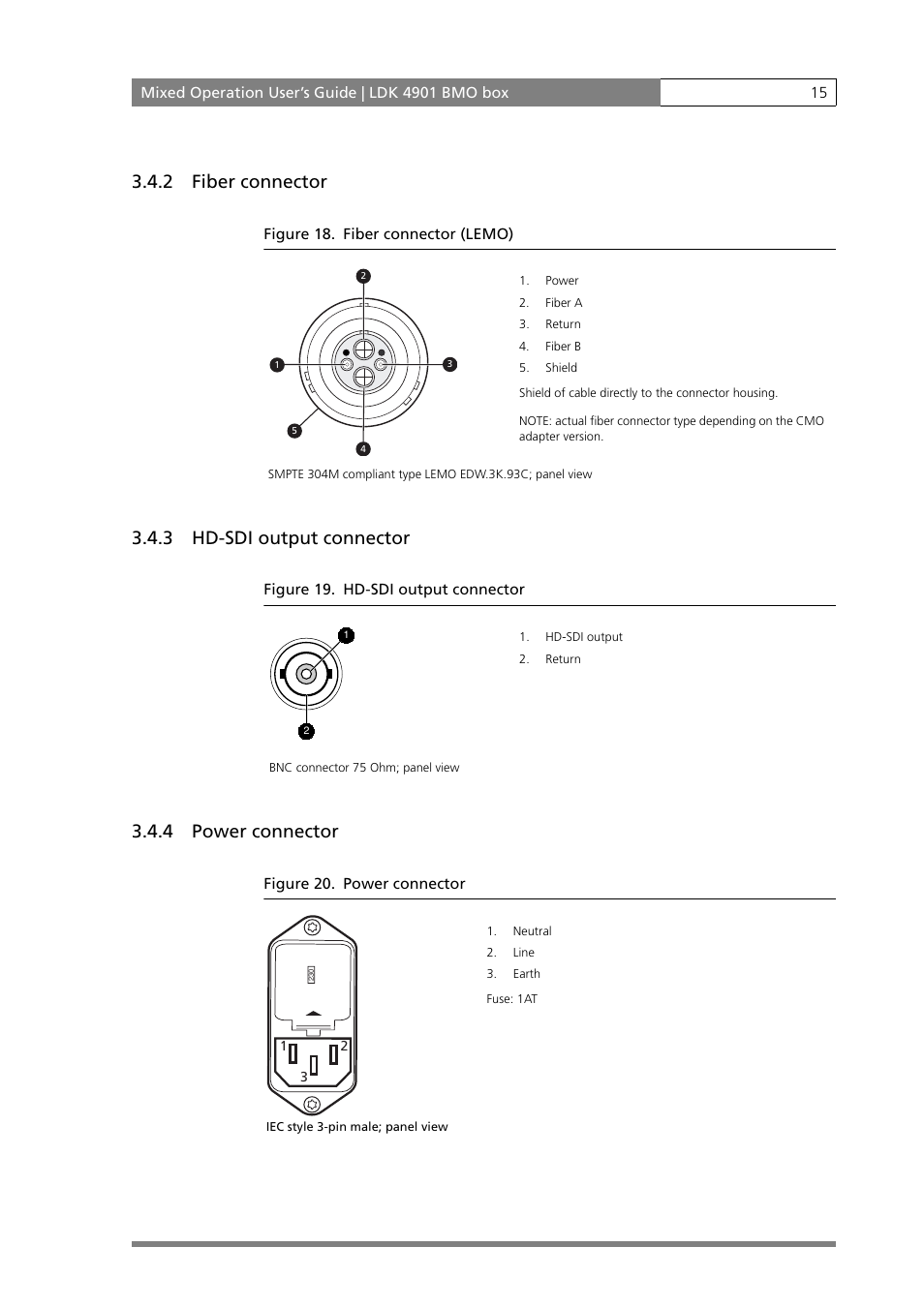 2 fiber connector, 3 hd-sdi output connector, 4 power connector | Grass Valley MOBox Mixed-Operation Systems User Manual | Page 23 / 24