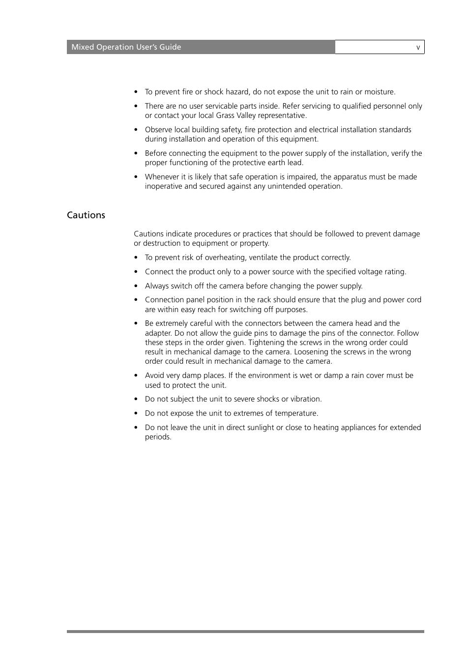 Cautions | Grass Valley MOBox Mixed-Operation Systems User Manual | Page 5 / 24