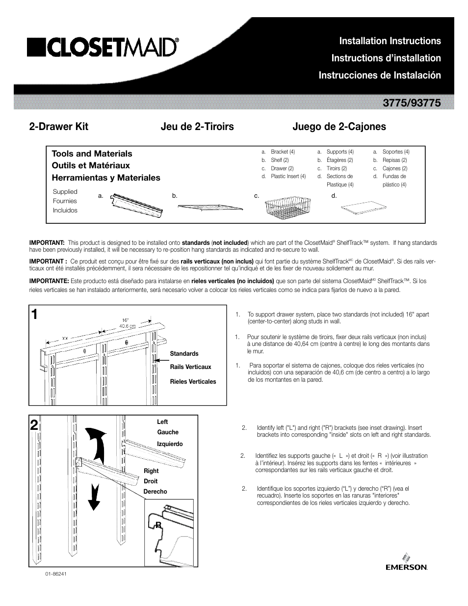 Closet Maid 2-Drawer Kit 3775 User Manual | 2 pages