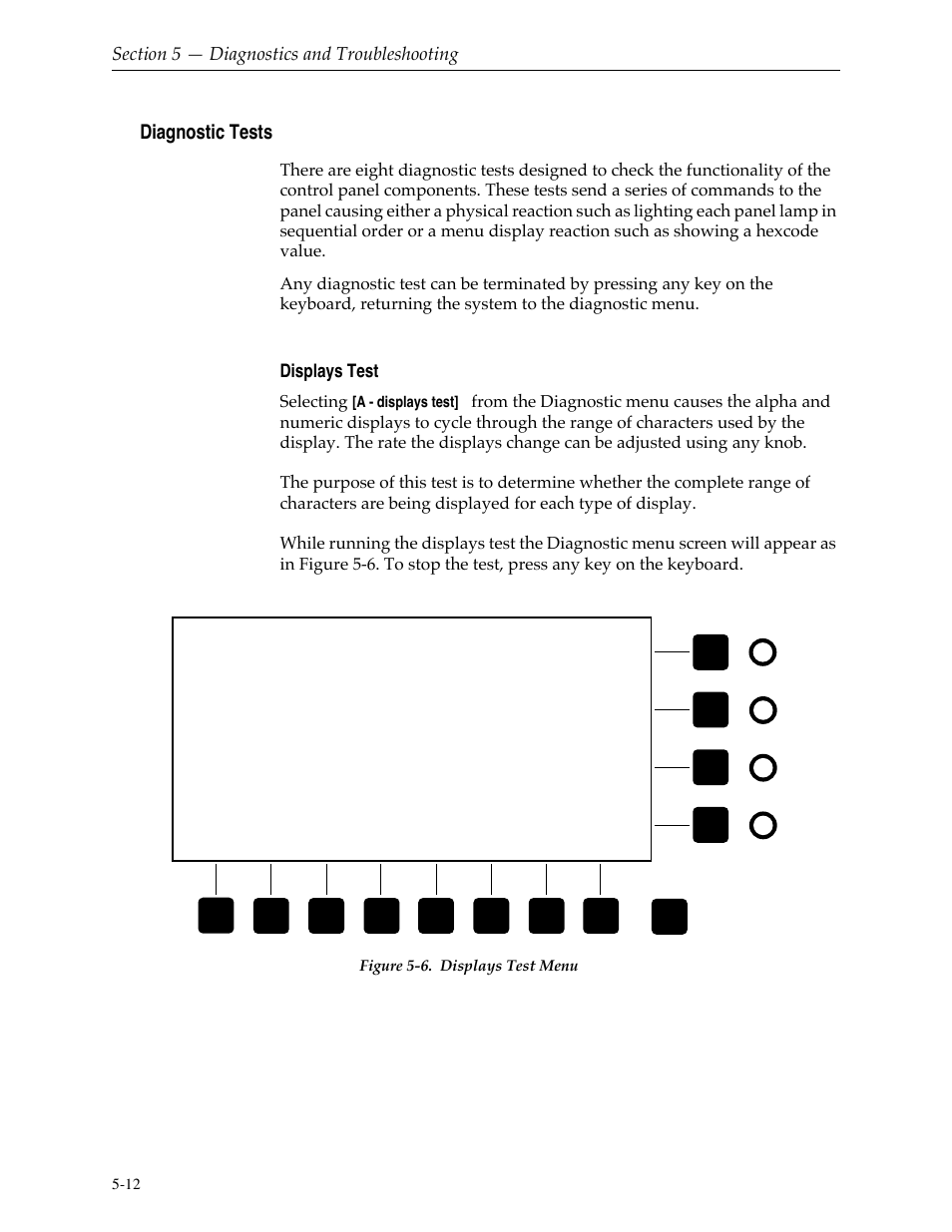 Diagnostic tests, Displays test, Diagnostic tests -12 | Displays test -12, Figure 5-6, Displays test menu -12 | Grass Valley 1200 Installation User Manual | Page 144 / 156