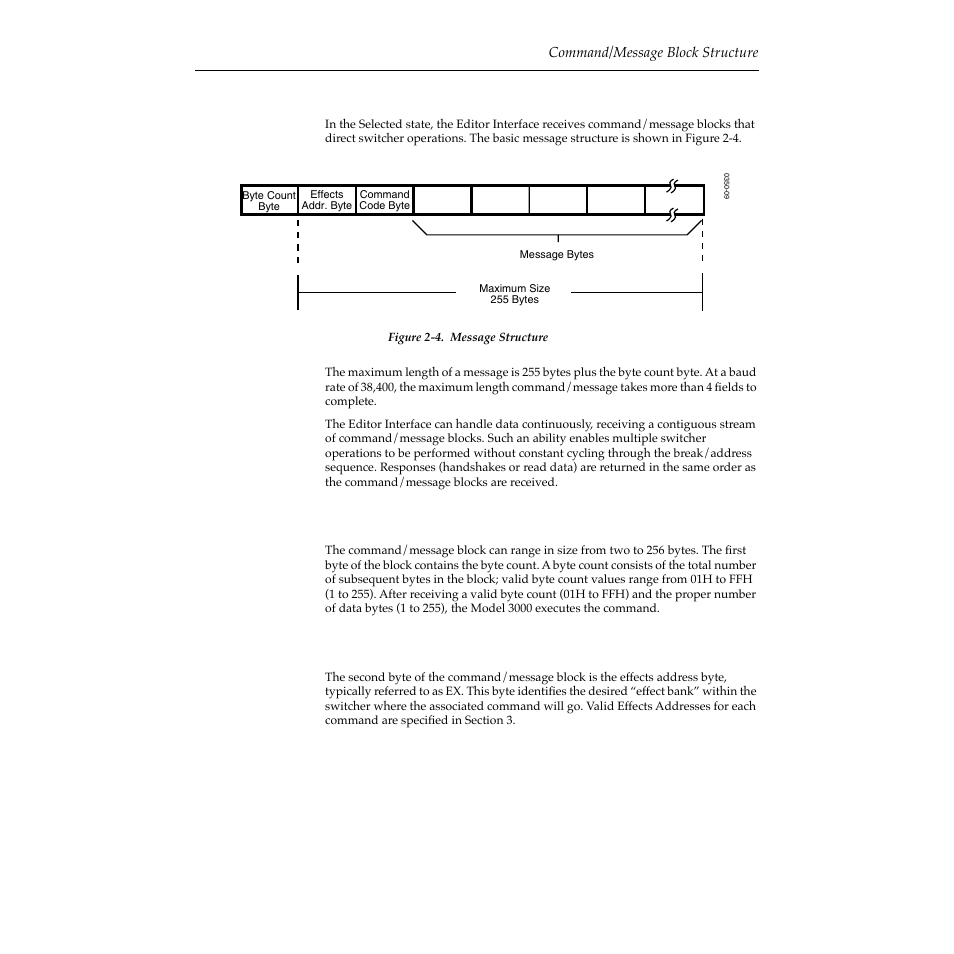 Command/message block structure, Byte count, Effects address byte | Command/message block structure -5, Byte count -5 effects address byte -5 | Grass Valley 2200 User Manual | Page 19 / 120