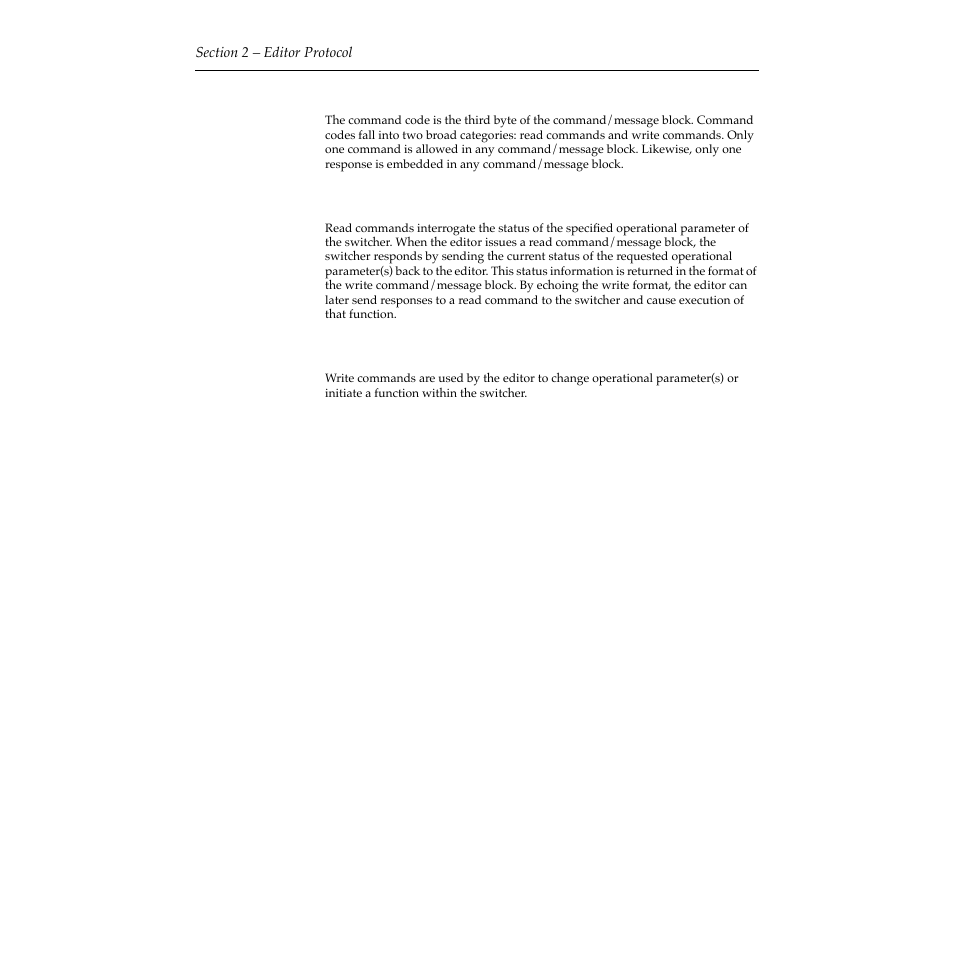 Command code byte, Read commands, Write commands | Command code byte -6, Read commands -6 write commands -6 | Grass Valley 2200 User Manual | Page 20 / 120